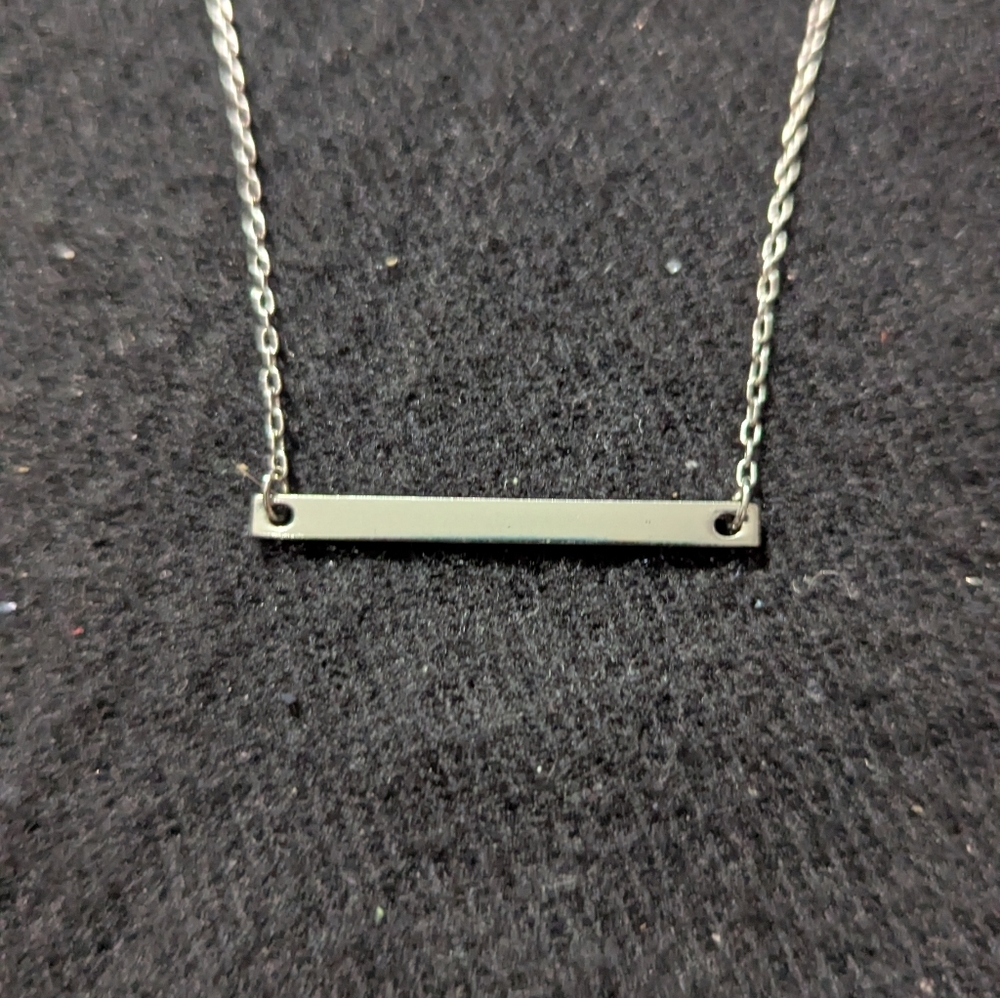 Silver Tone Minimalist Bar Dainty Delicate Statement Pendant Necklace